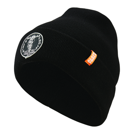 KLEIN TOOLS Heavy Knit Hat, Black, Vintage Patch Logo 60388